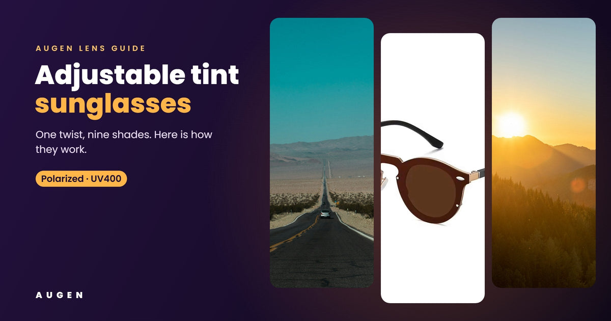 Augen Halo adjustable tint sunglasses with mountain and road scenes