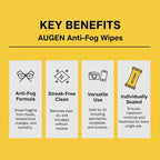 AUGEN Anti-Fog Cleaning Wipes for Glasses, Goggles | Streak-Free, Quick-Dry (30 Pcs)