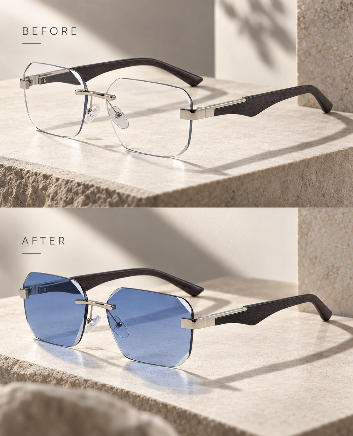 Shift Arden | Photochromic Rectangle Rimless Sunglasses
