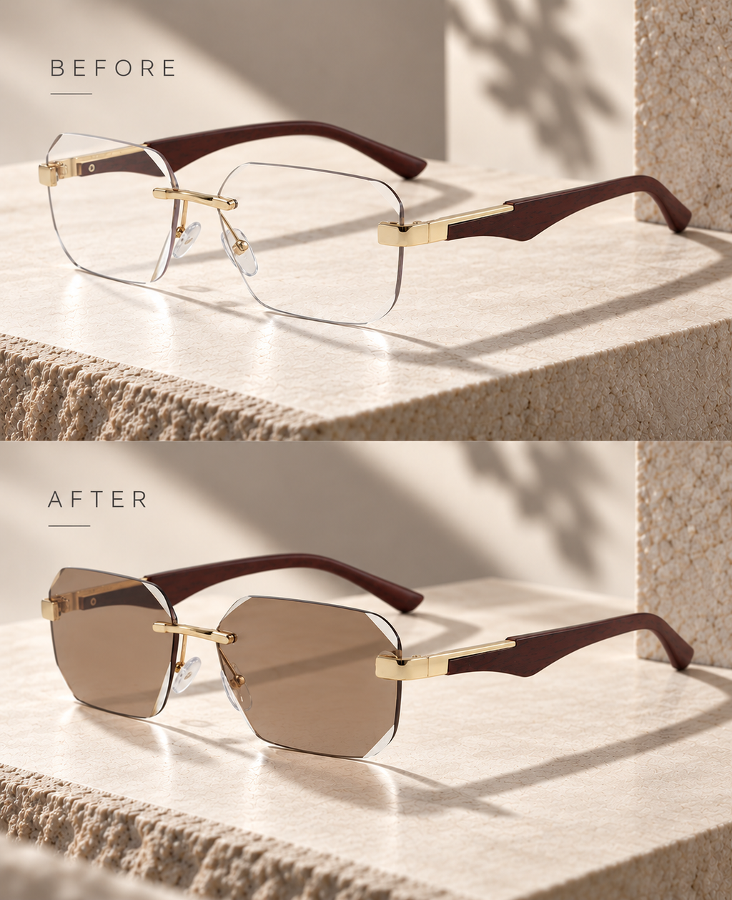 Shift Arden | Photochromic Rectangle Rimless Sunglasses