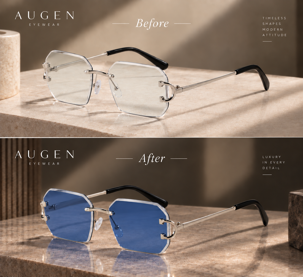 Shift Varen | Photochromic Rectangle Rimless Sunglasses