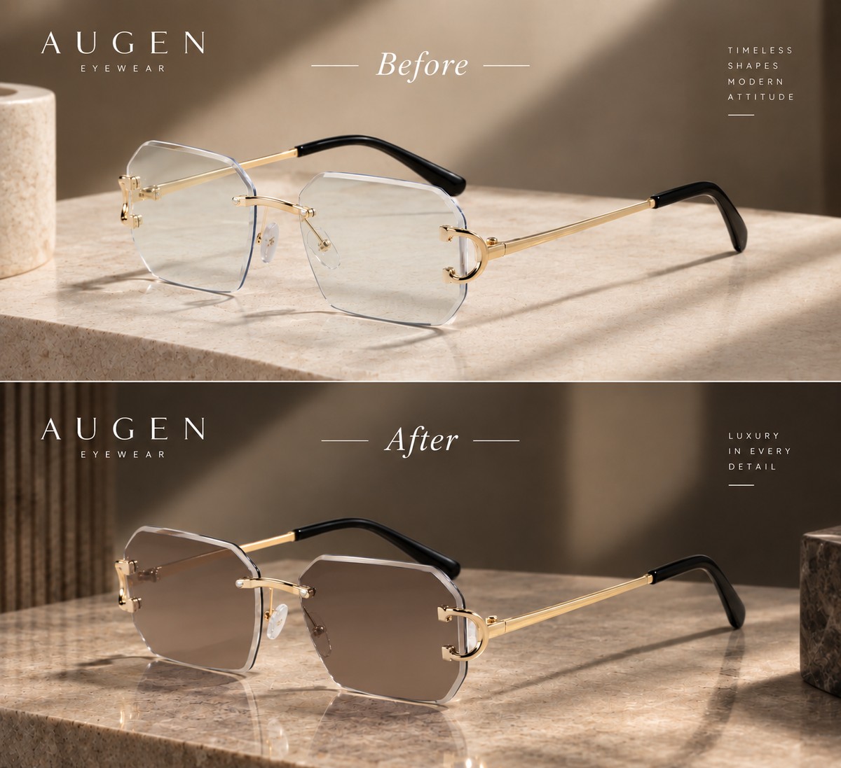 Shift Varen | Photochromic Rectangle Rimless Sunglasses