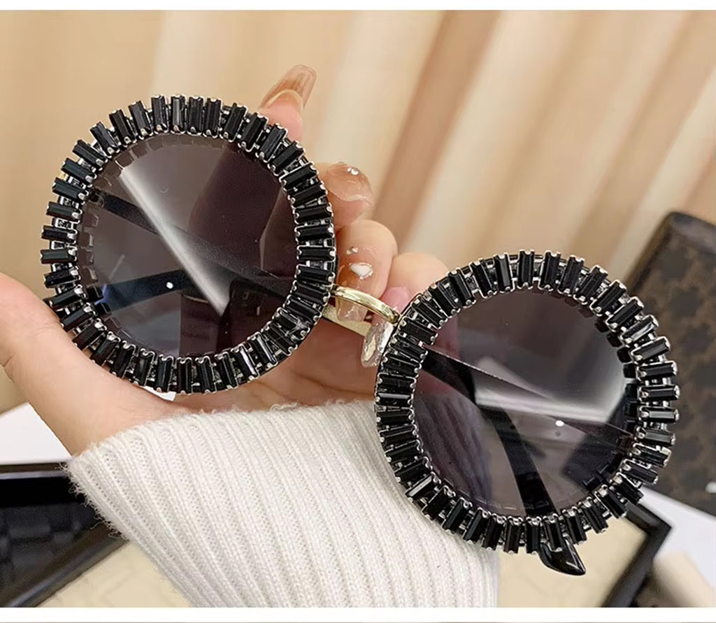 Opalya |Rhinestone Round Metal Sunglasses