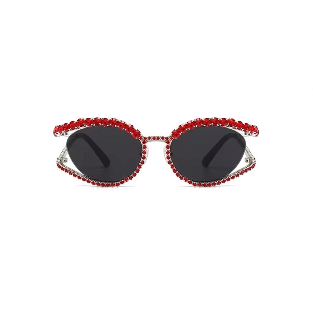 Topazia |Rhinestone Oval Metal Sunglasses