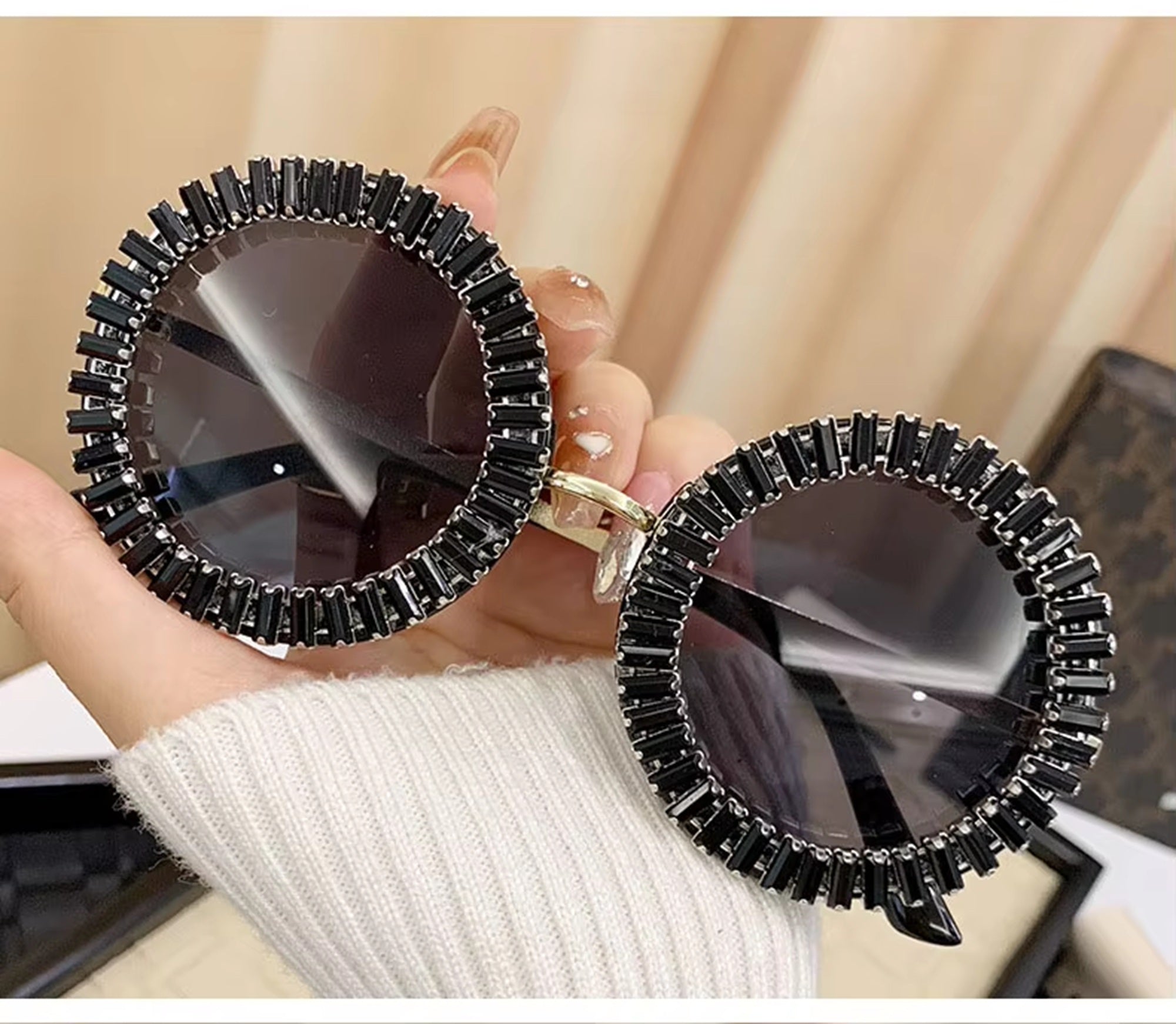 Opalya |Rhinestone Round Metal Sunglasses