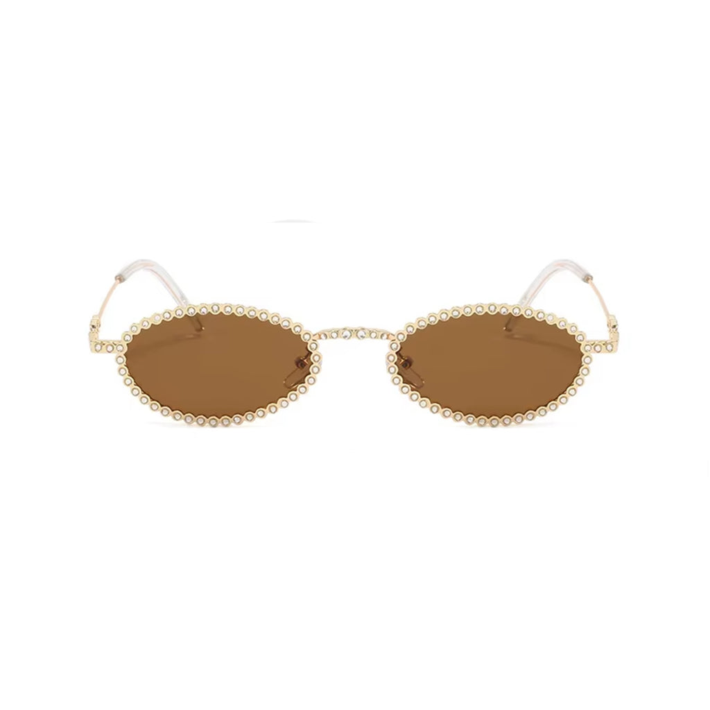 Diamora |Rhinestone Oval Metal Sunglasses