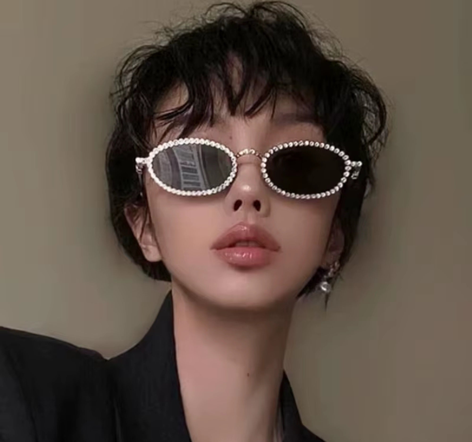 Diamora |Rhinestone Oval Metal Sunglasses