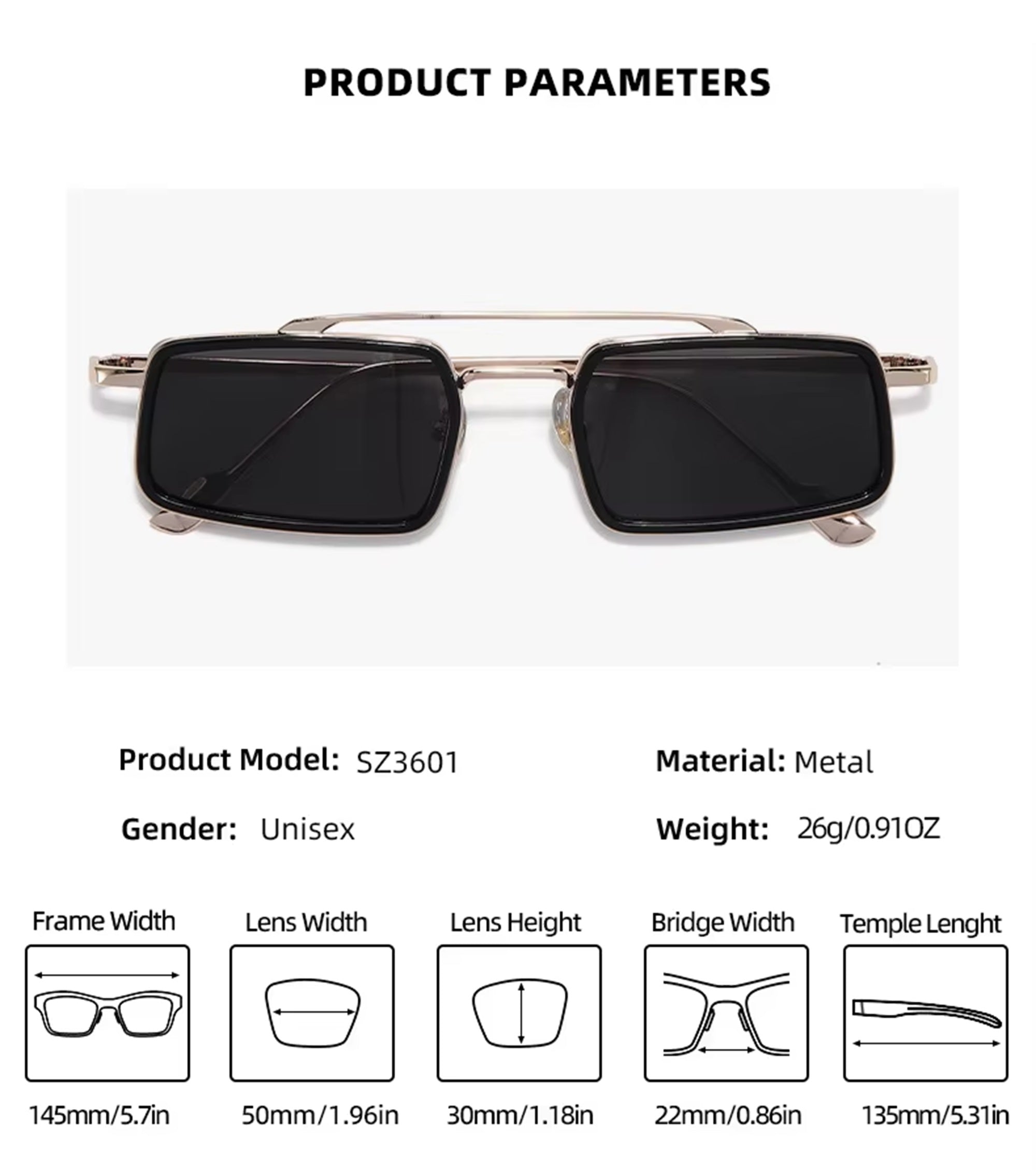 Equinox |Fashion Rectangle Metal Sunglasses