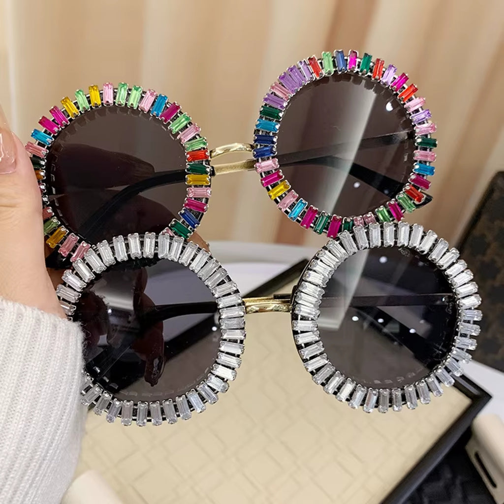 Opalya |Rhinestone Round Metal Sunglasses