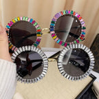 Opalya |Rhinestone Round Metal Sunglasses
