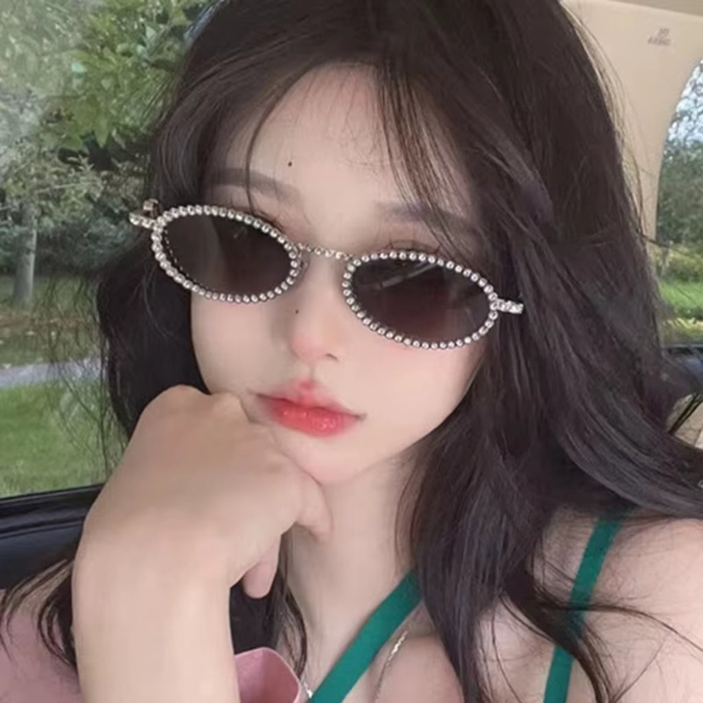 Diamora |Rhinestone Oval Metal Sunglasses