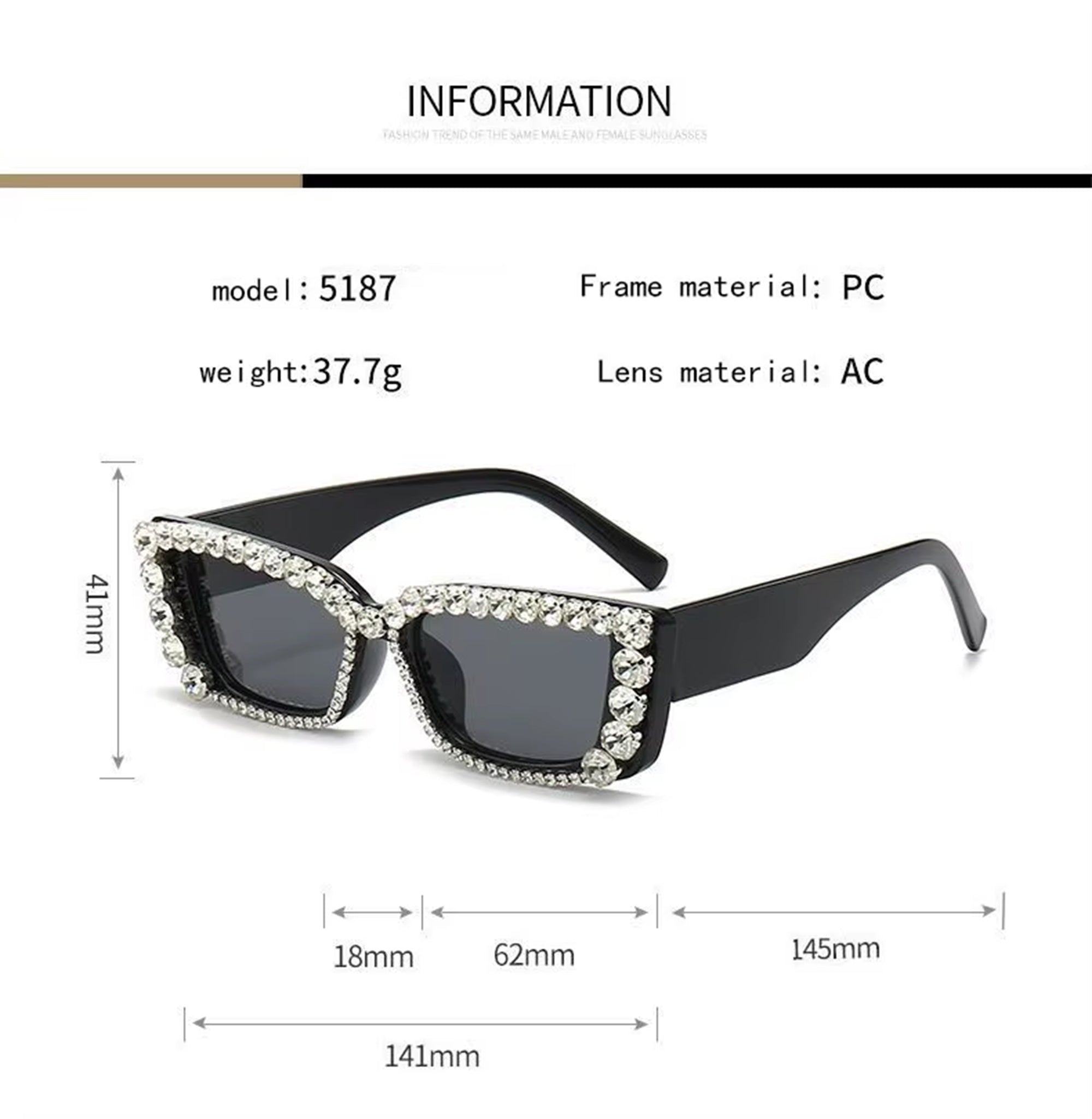 Citrina |Rhinestone Rectangle PC Sunglasses