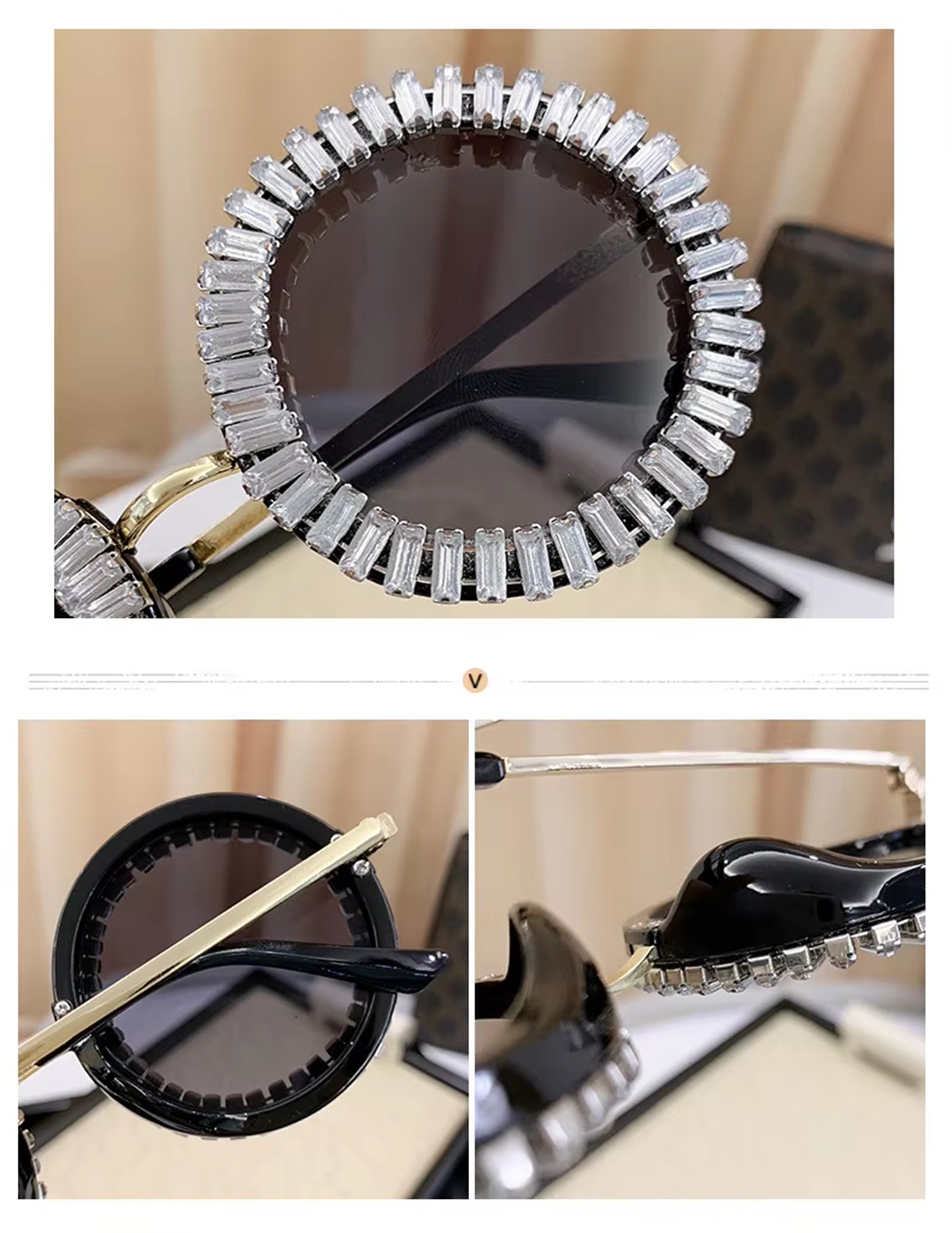 Opalya |Rhinestone Round Metal Sunglasses
