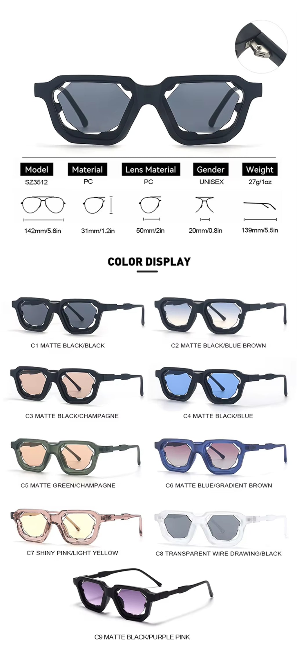 Stockholm |Fashion Square PC Sunglasses