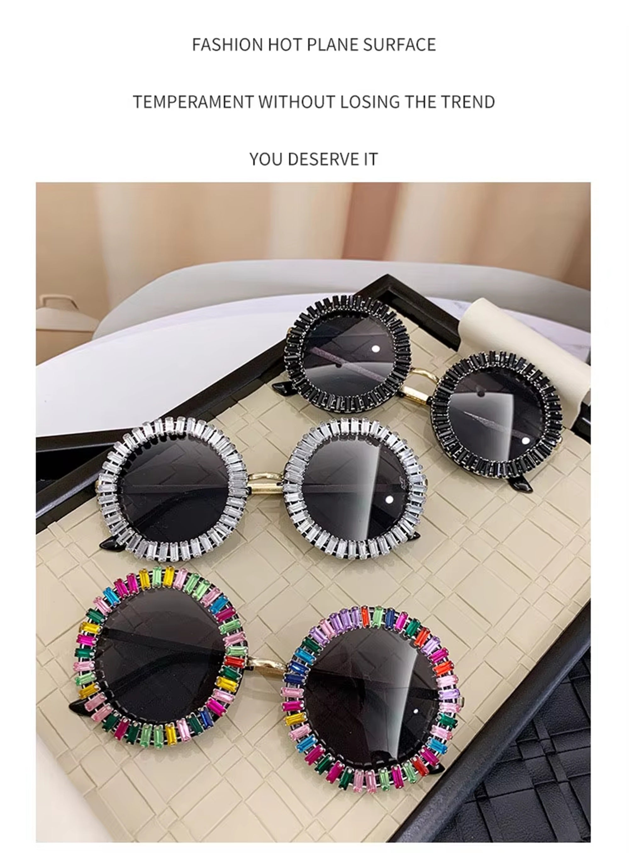 Opalya |Rhinestone Round Metal Sunglasses
