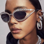 Topazia |Rhinestone Oval Metal Sunglasses