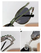 Topazia |Rhinestone Oval Metal Sunglasses