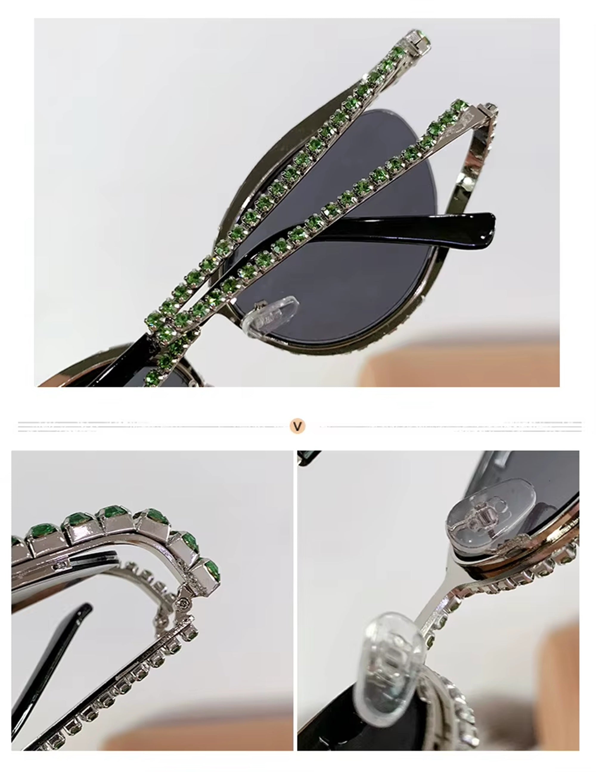 Topazia |Rhinestone Oval Metal Sunglasses