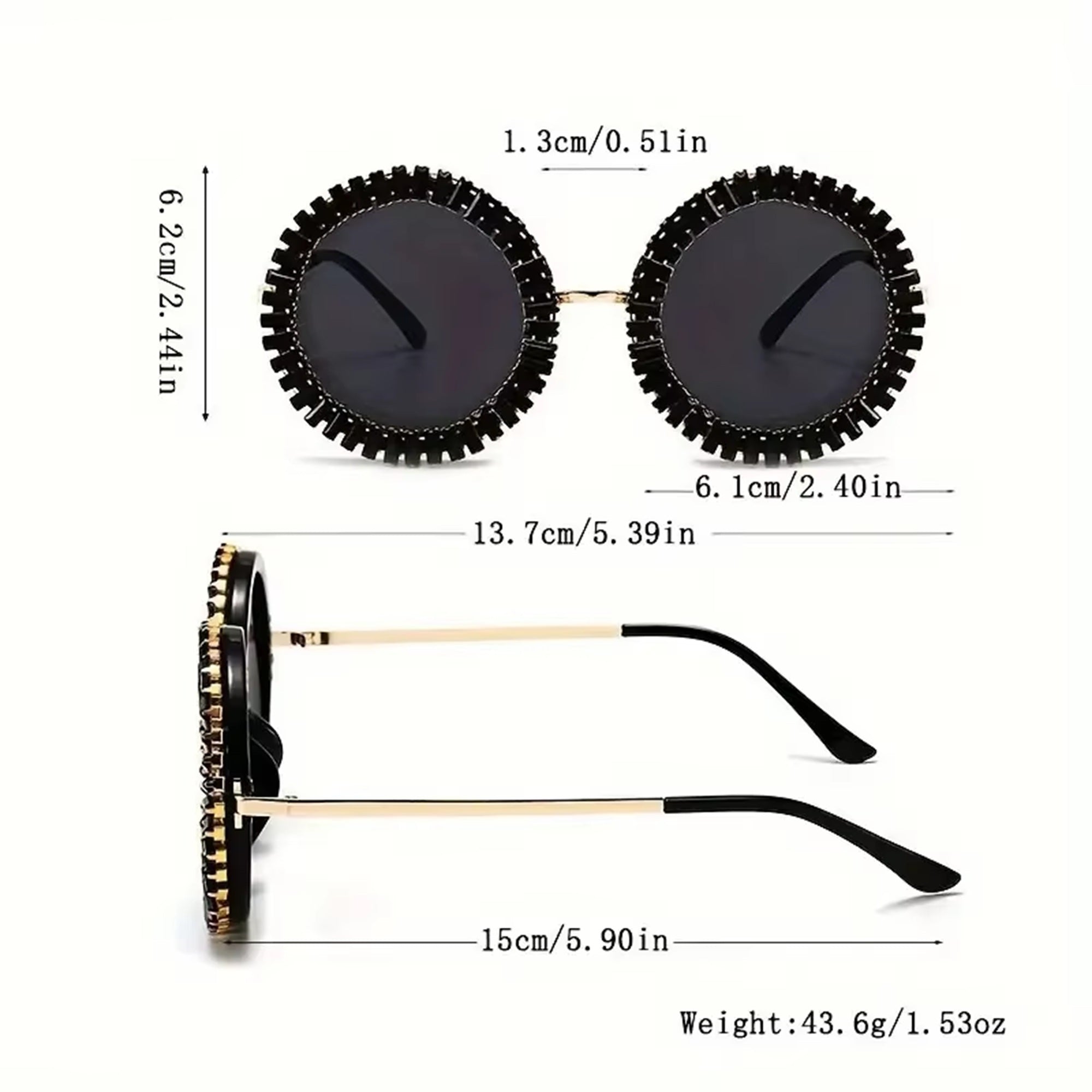 Opalya |Rhinestone Round Metal Sunglasses