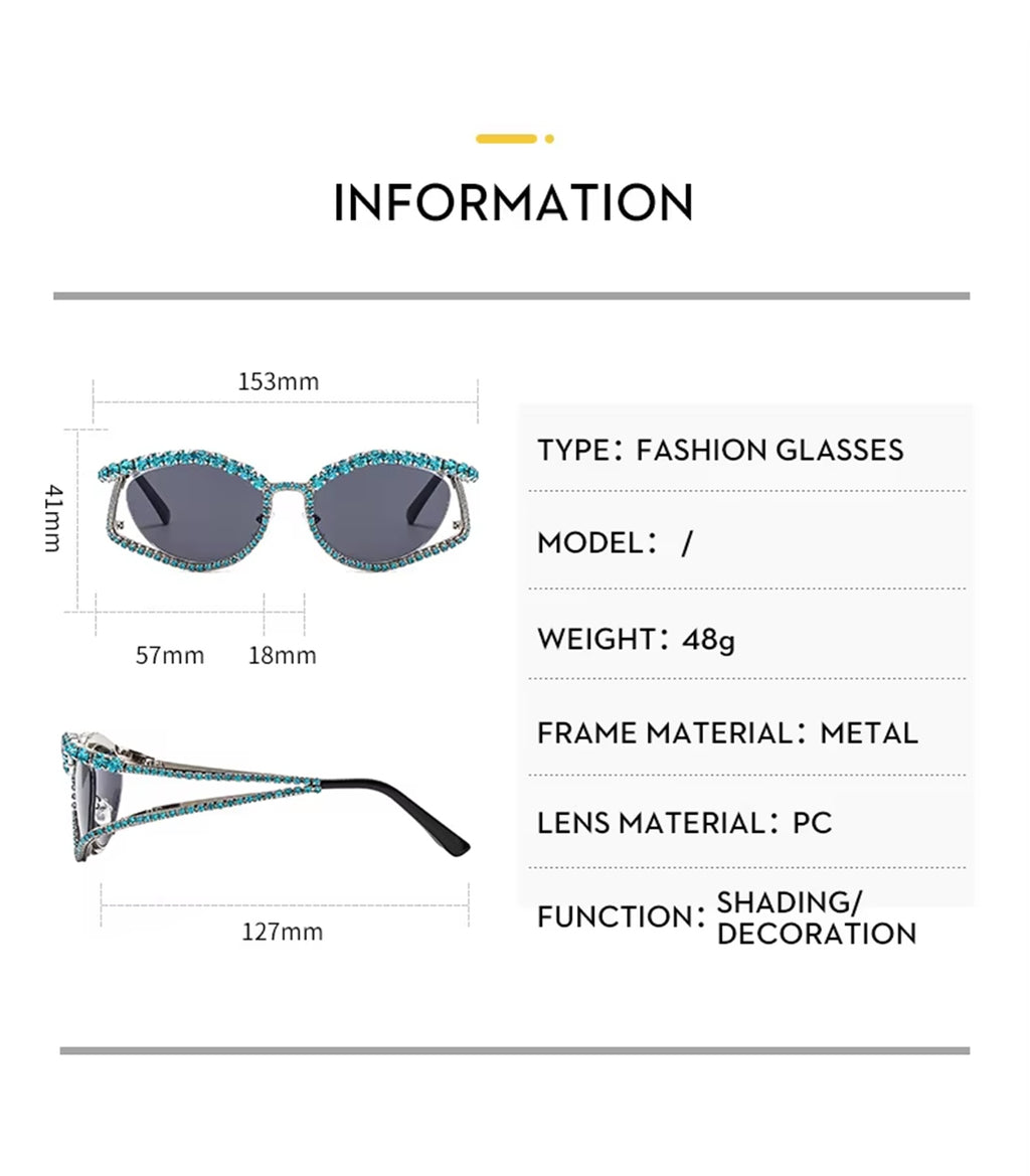 Topazia |Rhinestone Oval Metal Sunglasses