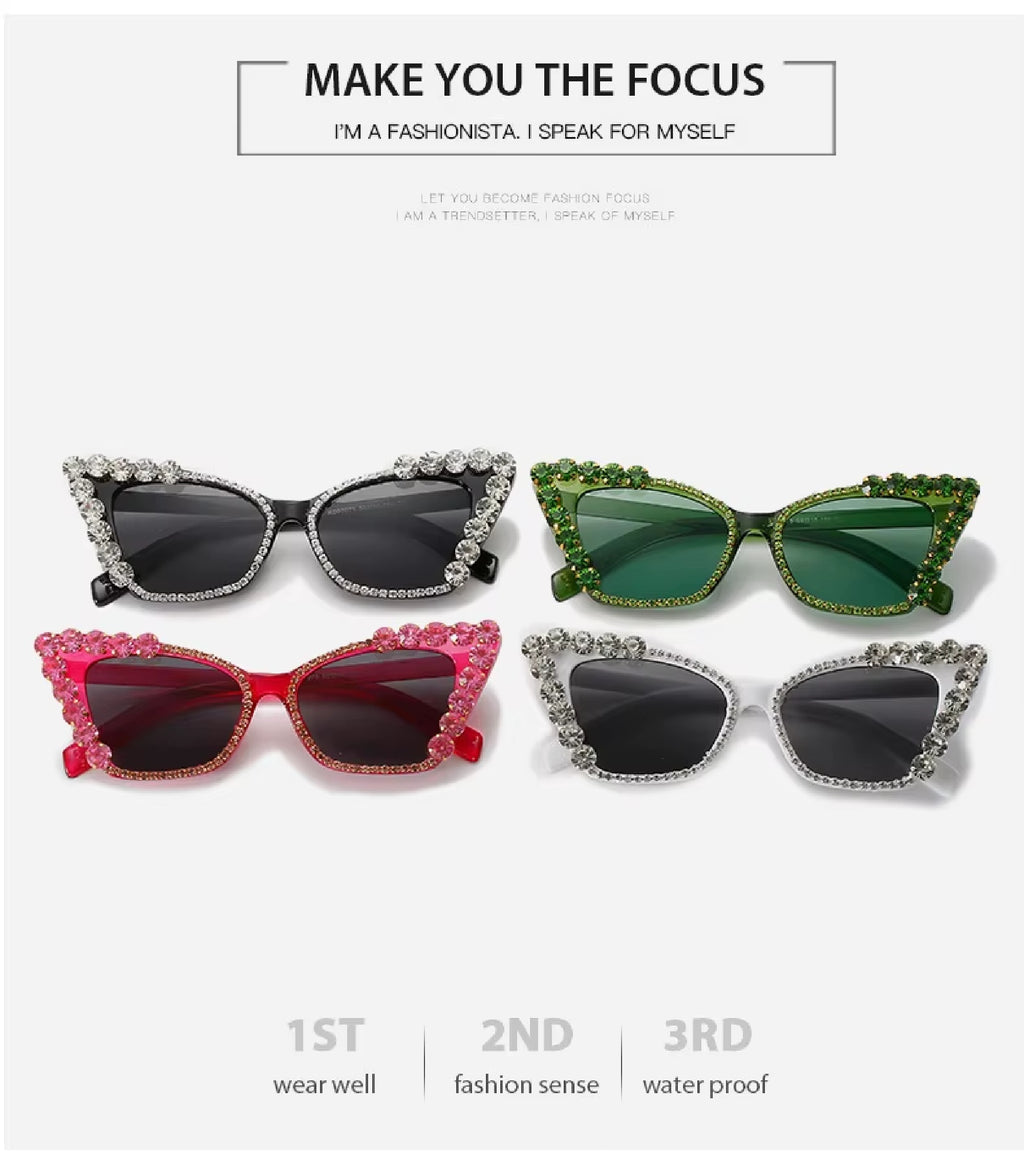 Amora |Rhinestone Cat-Eye PC Sunglasses