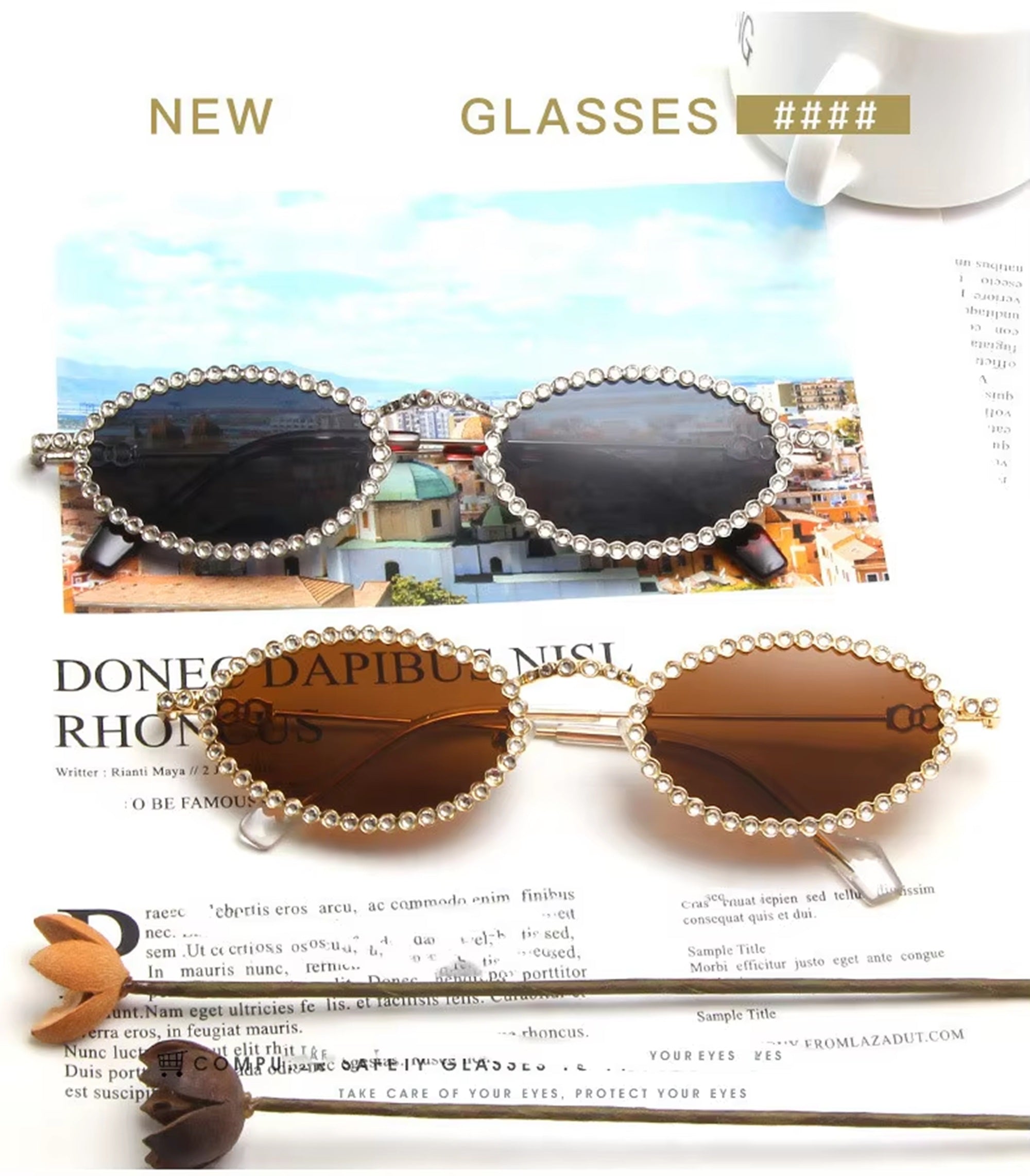 Diamora |Rhinestone Oval Metal Sunglasses