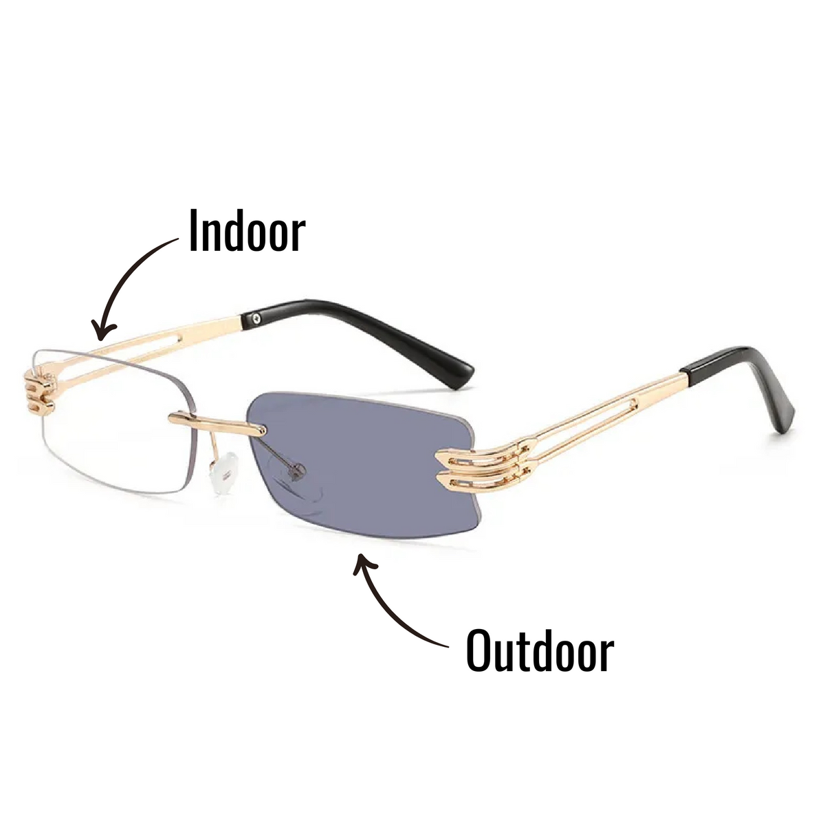 Shift Elio | Photochromic Rectangle Rimless Sunglasses