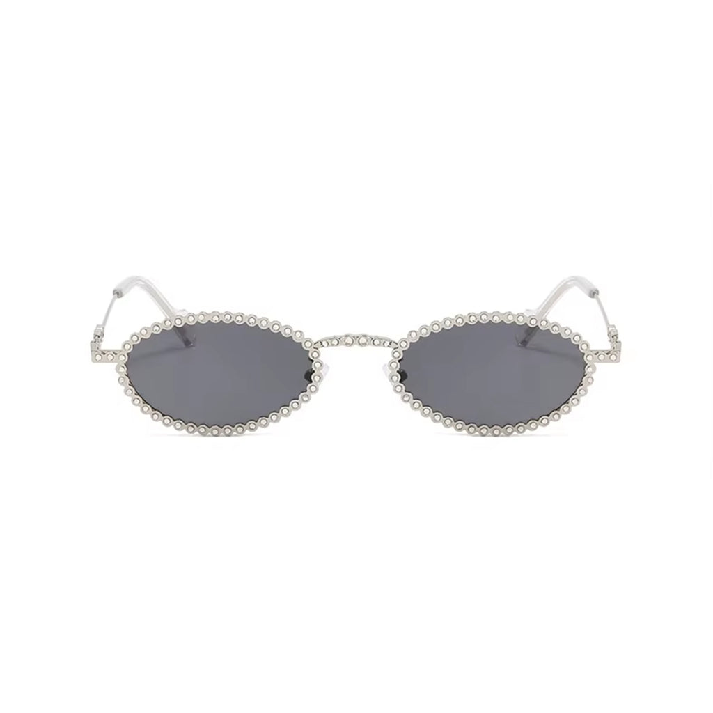 Diamora |Rhinestone Oval Metal Sunglasses
