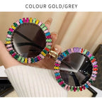Opalya |Rhinestone Round Metal Sunglasses