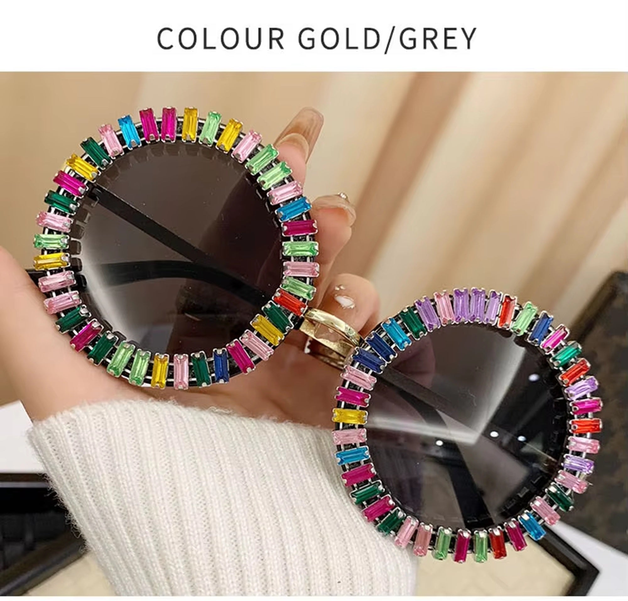 Opalya |Rhinestone Round Metal Sunglasses