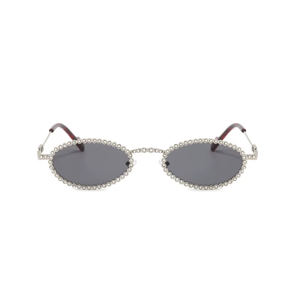 Diamora |Rhinestone Oval Metal Sunglasses