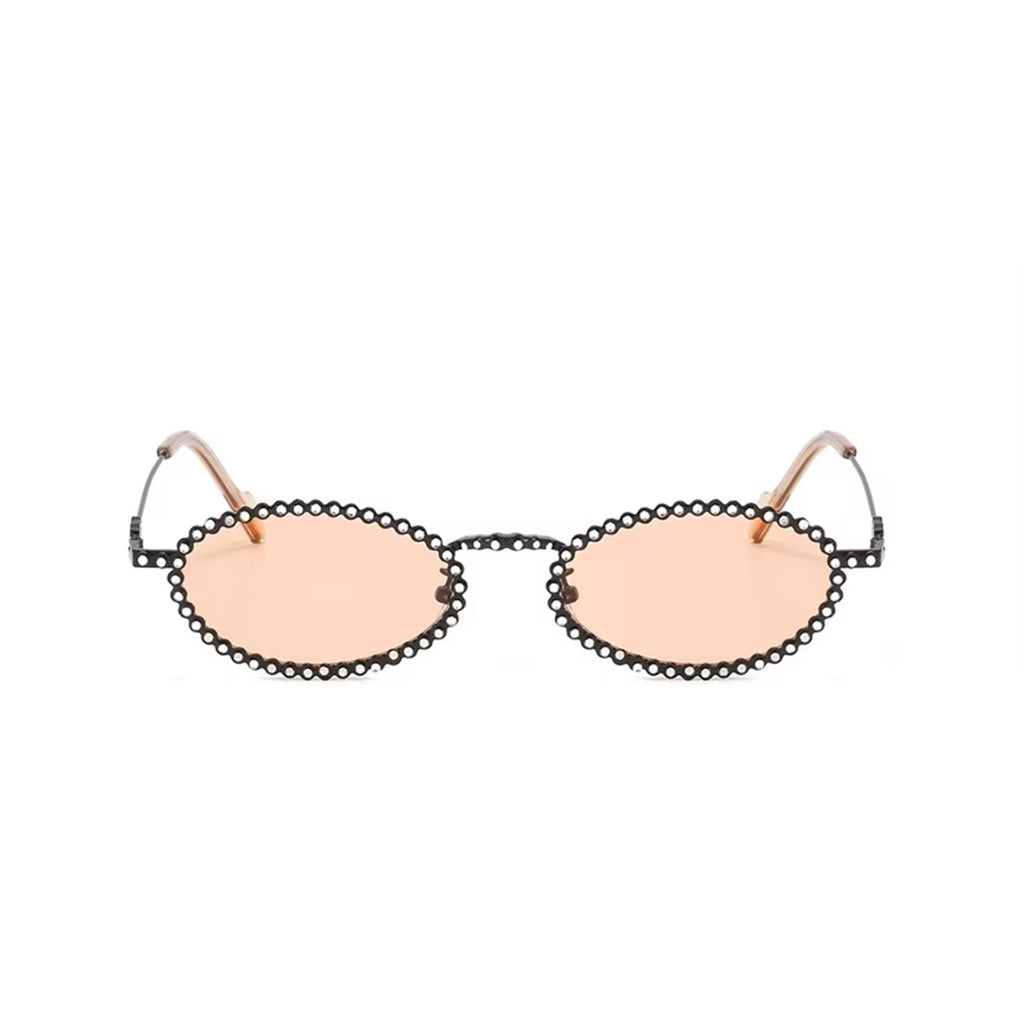 Diamora |Rhinestone Oval Metal Sunglasses