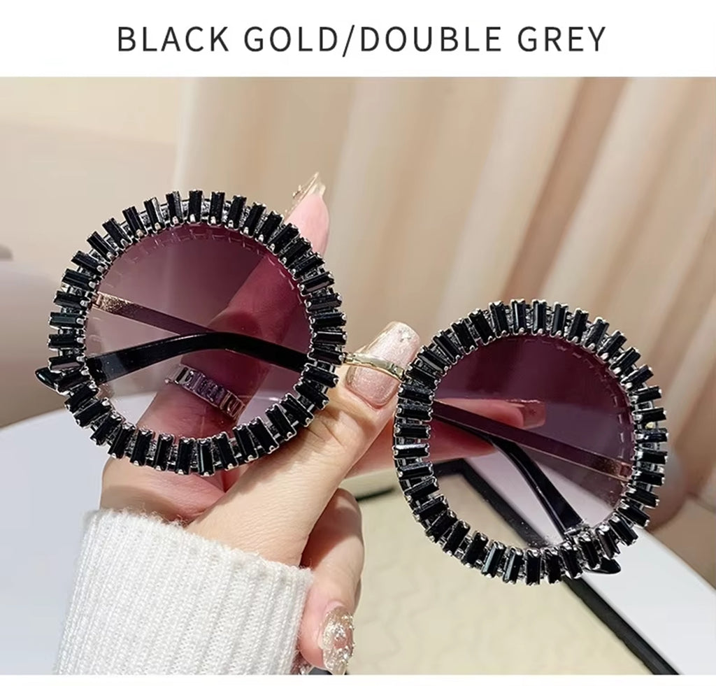 Opalya |Rhinestone Round Metal Sunglasses