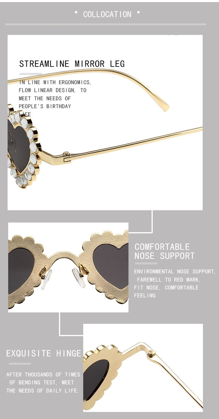 Zirona |Rhinestone Heart Metal Sunglasses