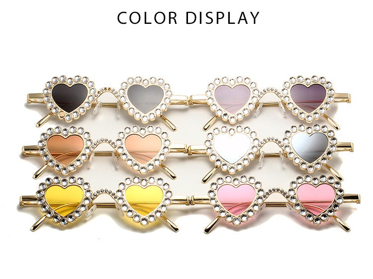 Zirona |Rhinestone Heart Metal Sunglasses