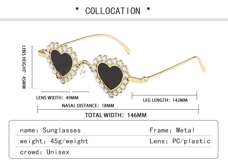 Zirona |Rhinestone Heart Metal Sunglasses