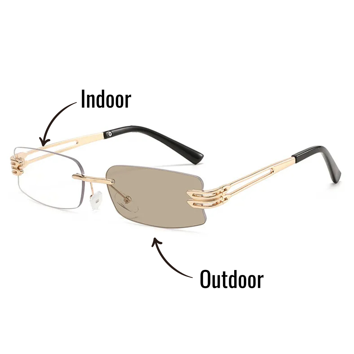 Shift Elio | Photochromic Rectangle Rimless Sunglasses
