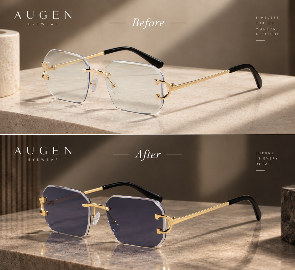 Shift Varen | Photochromic Rectangle Rimless Sunglasses