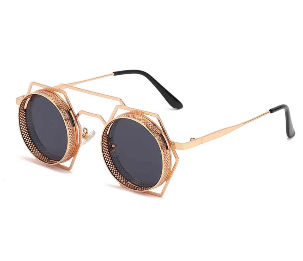 Phaedra | Retro Vintage Round Hexagonal Metal Sunglasses