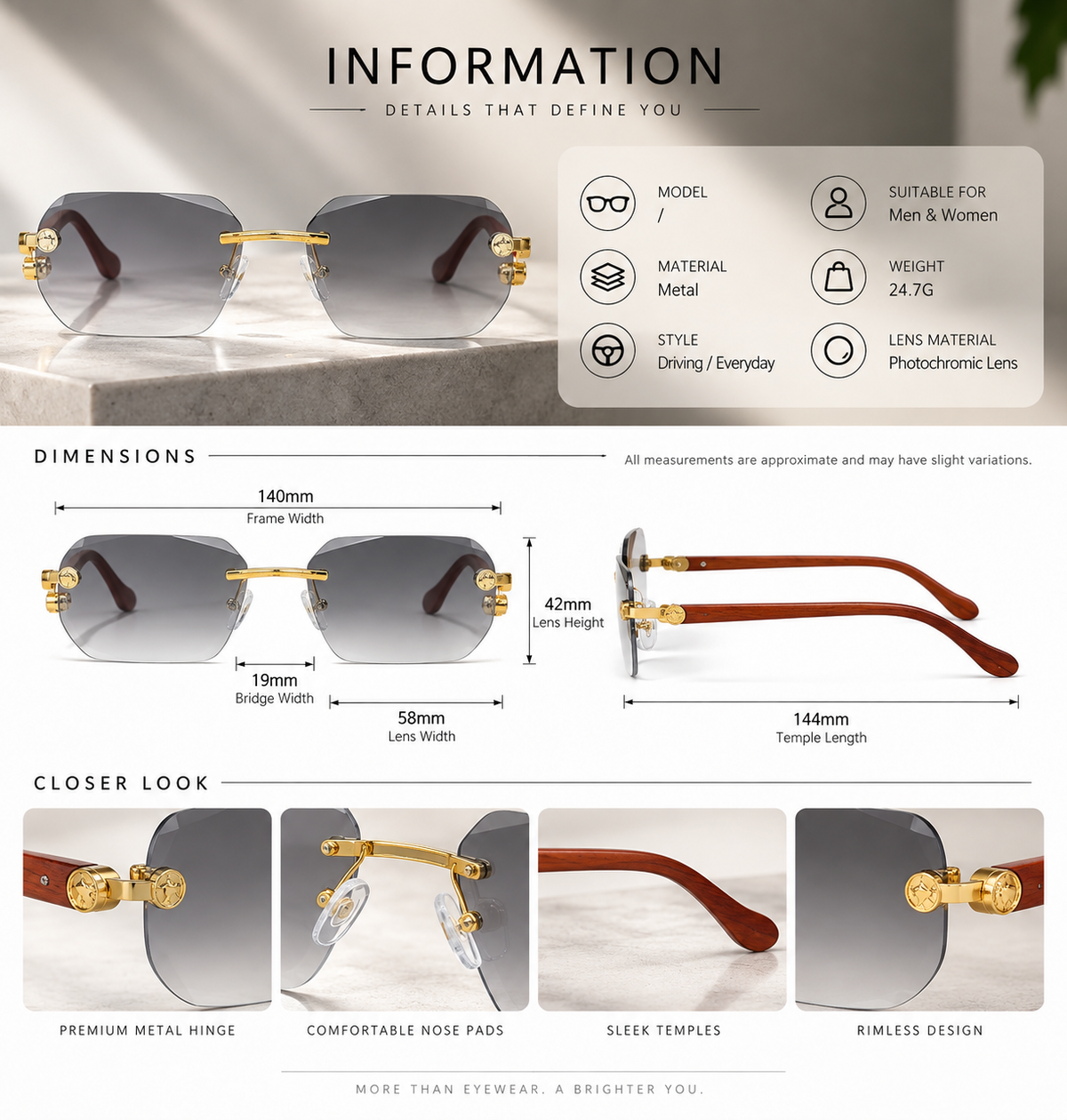 Shift Orion | Photochromic Rectangle Rimless Sunglasses
