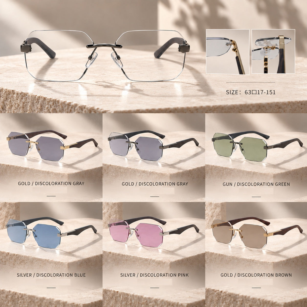 Shift Arden | Photochromic Rectangle Rimless Sunglasses