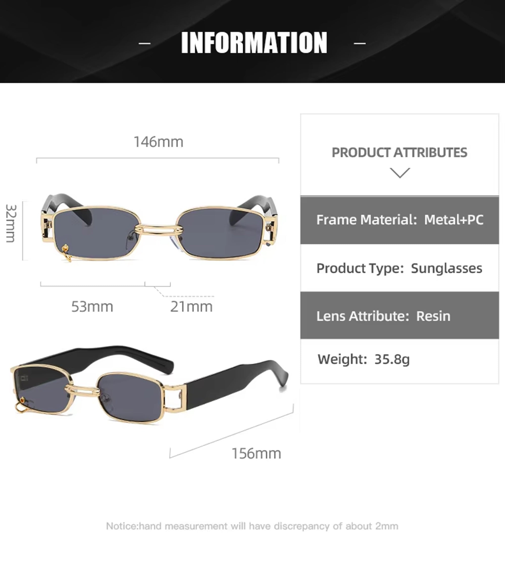 Axiom |Fashion Rectangle Metal Sunglasses
