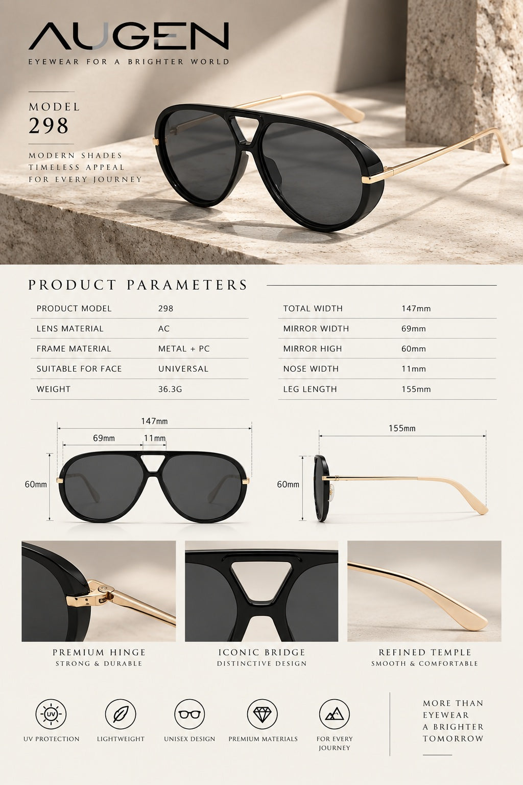 Zayden | Classic Oversized Aviator Metal & PC Sunglasses