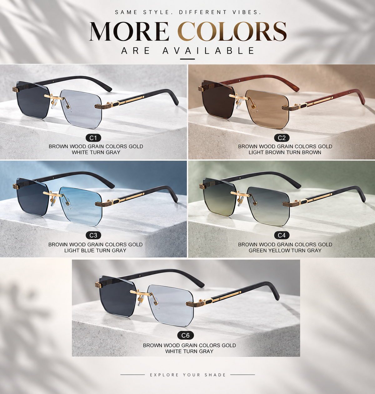 Shift Sora | Photochromic Rectangle Rimless Sunglasses