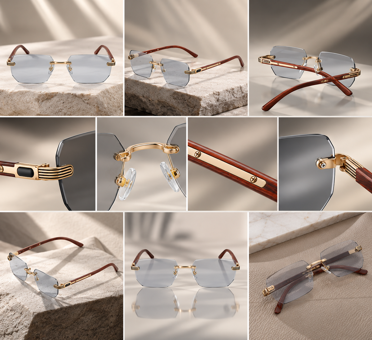Shift Sora | Photochromic Rectangle Rimless Sunglasses