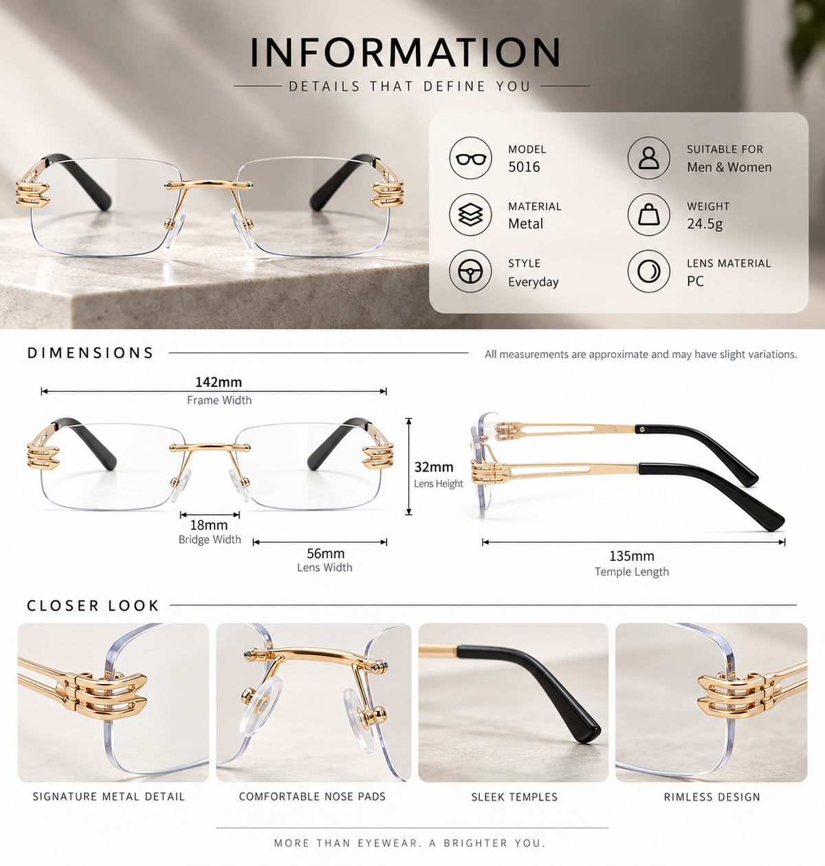 Shift Elio | Photochromic Rectangle Rimless Sunglasses