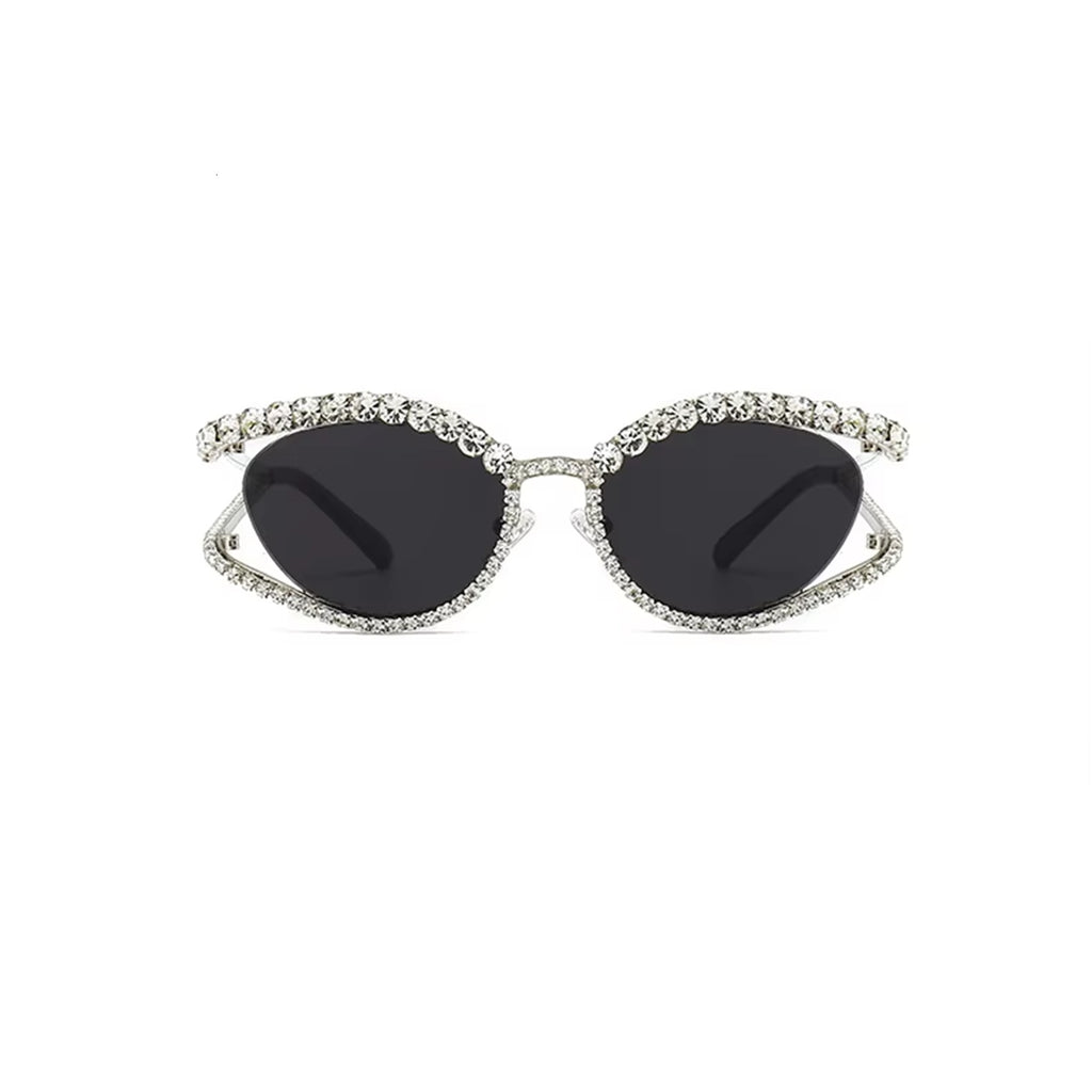 Topazia |Rhinestone Oval Metal Sunglasses