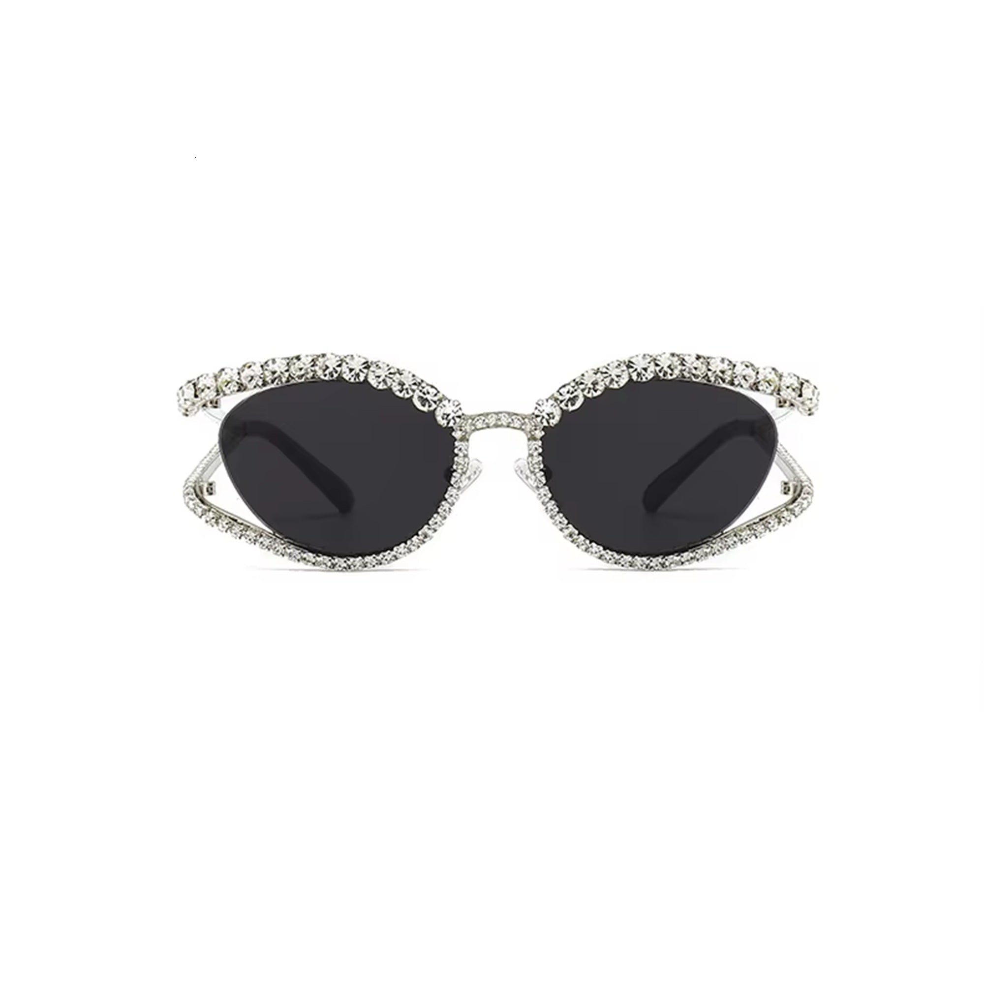 Topazia |Rhinestone Oval Metal Sunglasses