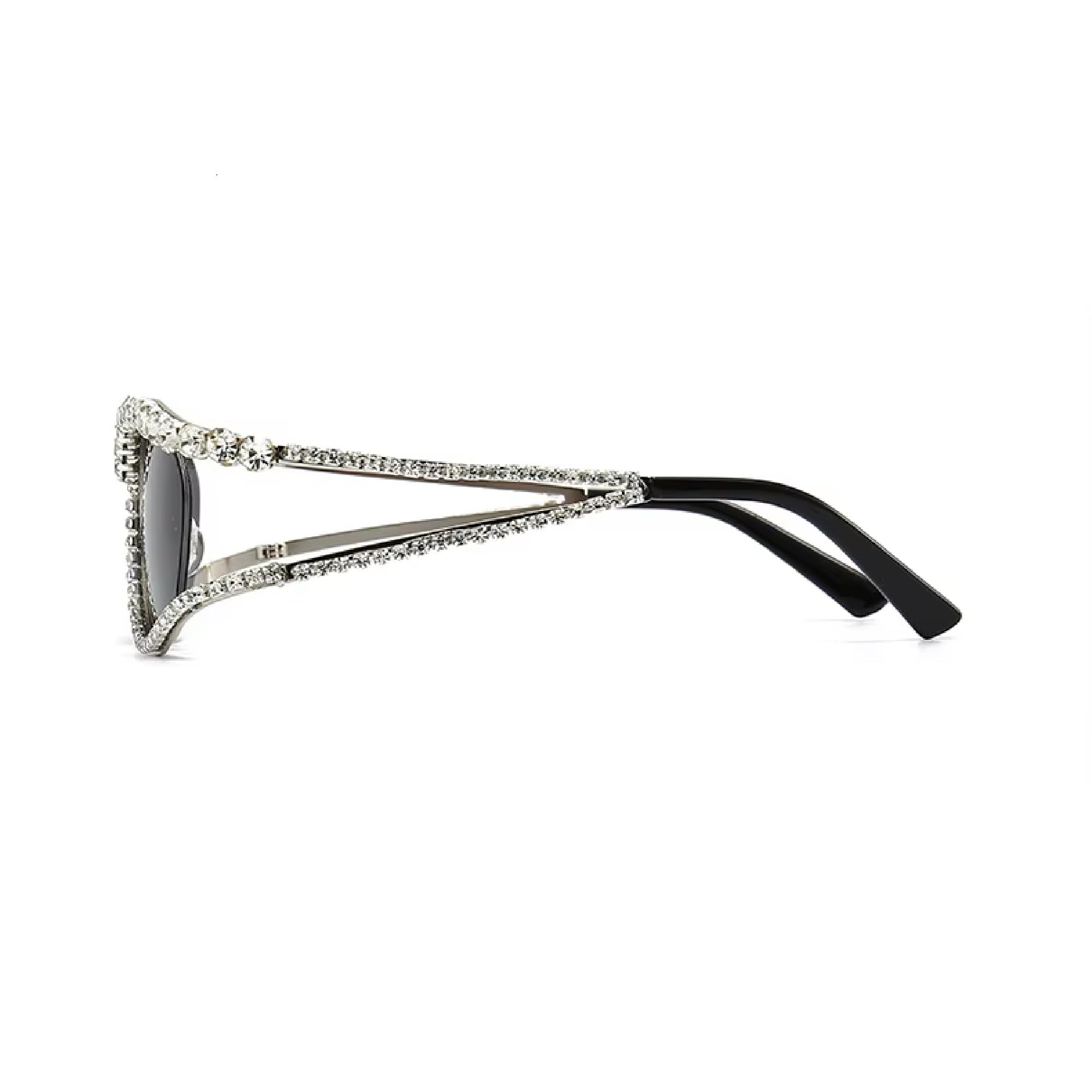 Topazia |Rhinestone Oval Metal Sunglasses
