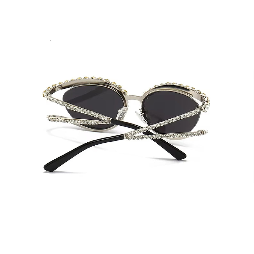 Topazia |Rhinestone Oval Metal Sunglasses